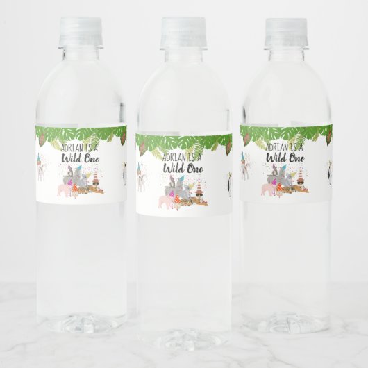 おもしろい&可愛いジャングルの動物アットパーティーワイルドワン ペットボトルラベル (ボトル)