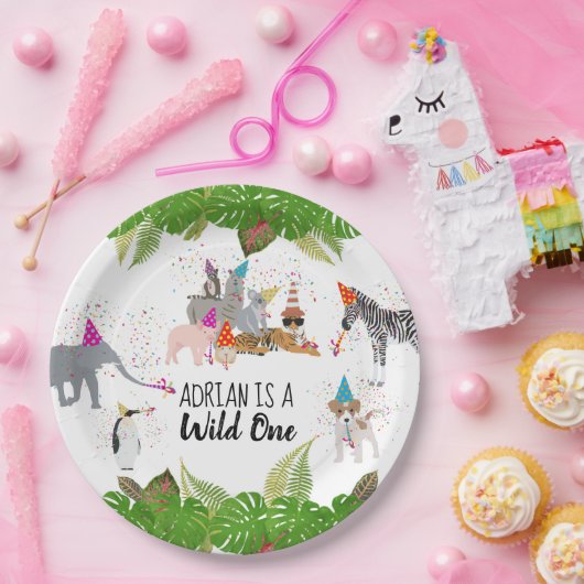 おもしろい&可愛いジャングルの動物アットパーティーワイルドワン ペーパープレート (パーティー)