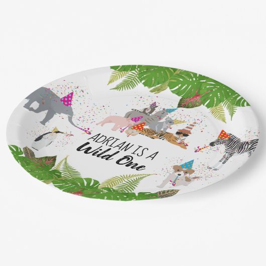 おもしろい&可愛いジャングルの動物アットパーティーワイルドワン ペーパープレート (アングル)