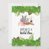 おもしろい&可愛いジャングルの動物アットパーティーワイルドワン 招待状 (正面)