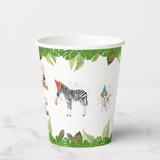 おもしろい&可愛いジャングルの動物アットパーティーワイルドワン 紙コップ (裏面)