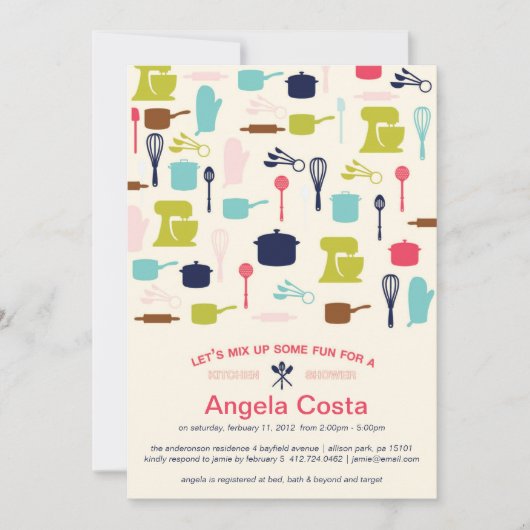 おもしろい-台所ブライダルシャワー--を混合しよう 招待状 (正面)