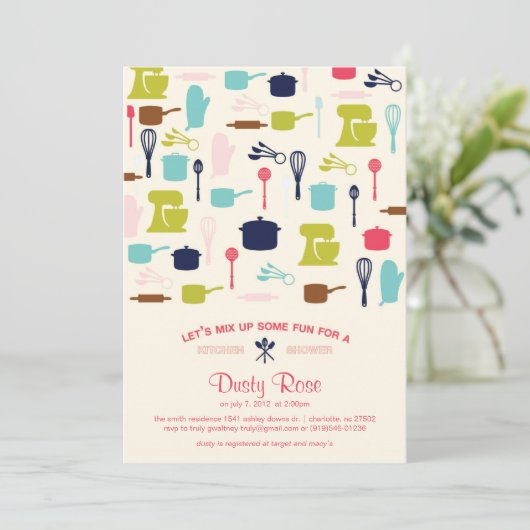 おもしろい-台所ブライダルシャワー--を混合しよう 招待状 (スタンド正面)