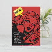 おもしろい！  坂を転がり落ちる誕生日パーティーの招待状 - レトロ コミック 招待状 (スタンド正面)