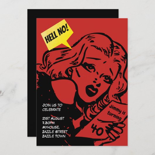 おもしろい！  坂を転がり落ちる誕生日パーティーの招待状 - レトロ コミック 招待状 (正面/裏面)