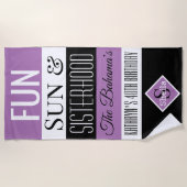 おもしろい、太陽と姉妹パーソナライズされた紫タオル ビーチタオル (正面)