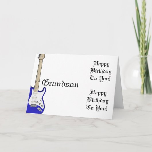 おもしろい、孫のための誕生日の挨拶、ブルーギター。 カード (正面)