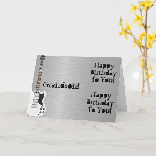 おもしろい、孫の誕生日の挨拶、ホワイトギター。 カード (黄色い花)