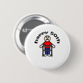 おもしろい、"幸せな第50"メンズ歩行者 缶バッジ (正面&裏面)