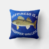 おもしろい"幸福"は青のWalleyeパイクです クッション (裏面)