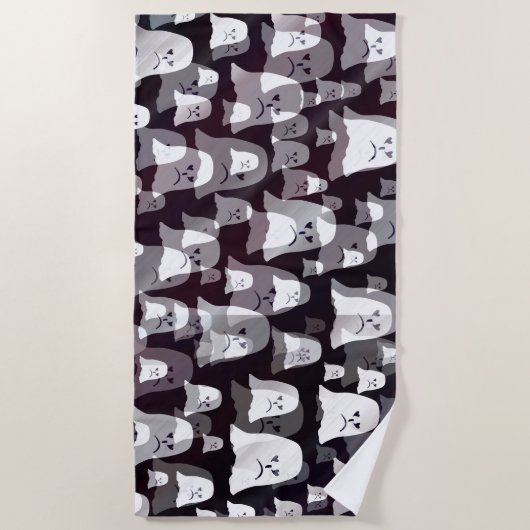 おもしろい,幽霊たち,幽霊，ハロウィーン，光沢，金ゴールド, ビーチタオル (正面)