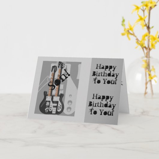 おもしろい、息子のための誕生日の挨拶、ギター カード (黄色い花)