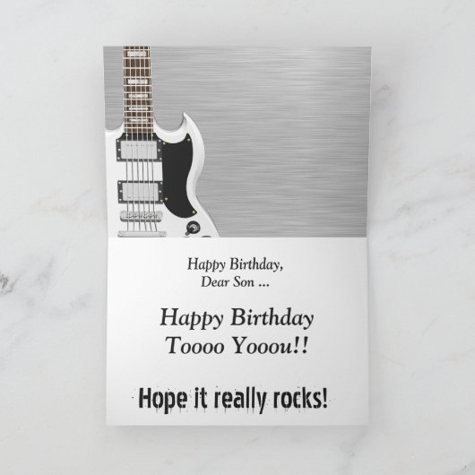 おもしろい、息子の誕生日の挨拶、ブルーギター。 カード (内部)