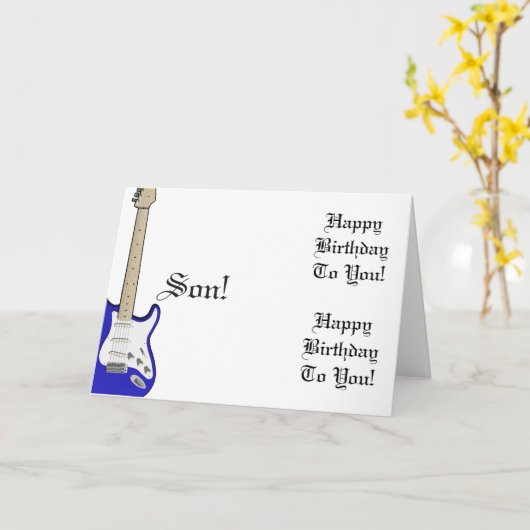 おもしろい、息子の誕生日の挨拶、ブルーギター。 カード (黄色い花)