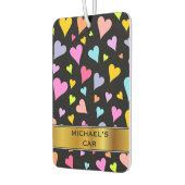 おもしろい、愛し、カラフルハートパターンと名前をカスタムする カーエアーフレッシュナー (左)