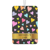 おもしろい、愛し、カラフルハートパターンと名前をカスタムする カーエアーフレッシュナー (裏面)