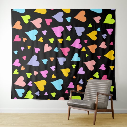 おもしろい、愛情、カラフルハートパターン タペストリー (インサイチュ(横))