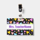 おもしろい、愛情、カラフルハートパターン+名前をカスタムする バッジ (クリップ付き表面)