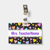 おもしろい、愛情、カラフルハートパターン+名前をカスタムする バッジ (クリップ付き裏面)