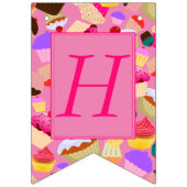 おもしろい、明るいピンクのカップケーキのハッピーバースデー バンティングフラッグ (第2の旗)