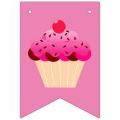 おもしろい、明るいピンクのカップケーキのハッピーバースデー バンティングフラッグ (第1の旗)