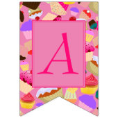 おもしろい、明るいピンクのカップケーキのハッピーバースデー バンティングフラッグ (第3の旗)