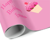 おもしろい、明るいピンクのカップケーキ年齢の誕生日プレゼント ラッピングペーパー (ロールコーナー)