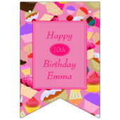 おもしろい、明るいピンクのカップケーキ年齢の誕生日 バンティングフラッグ (第2の旗)