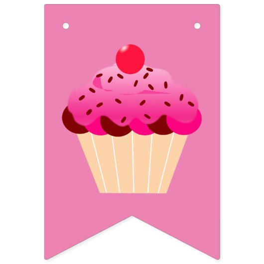 おもしろい、明るいピンクのカップケーキ年齢の誕生日 バンティングフラッグ (第1の旗)