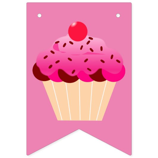 おもしろい、明るいピンクのカップケーキ年齢の誕生日 バンティングフラッグ (第3の旗)