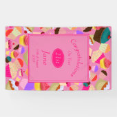 おもしろい、明るいピンクのカップケーキ年齢の誕生日 横断幕 (横)