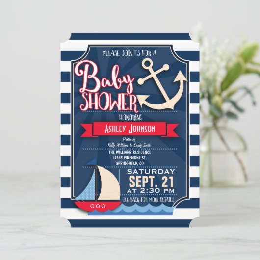 おもしろい、海軍、赤、白の赤航海のちゃんシャワー 招待状 (スタンド正面)