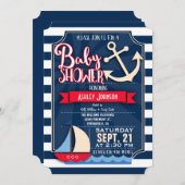おもしろい、海軍、赤、白の赤航海のちゃんシャワー 招待状 (正面/裏面)