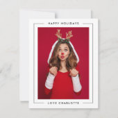 おもしろい |深い赤かわいいよくはしゃぐ写真 シーズンカード (正面)