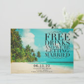 おもしろい 無料ドリンクの楽園 ビーチで結婚式 Save the Date セーブザデート (スタンド正面)