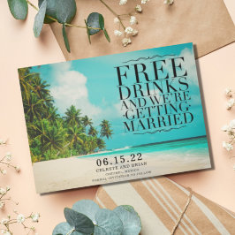 おもしろい 無料ドリンクの楽園 ビーチで結婚式 Save the Date セーブザデート