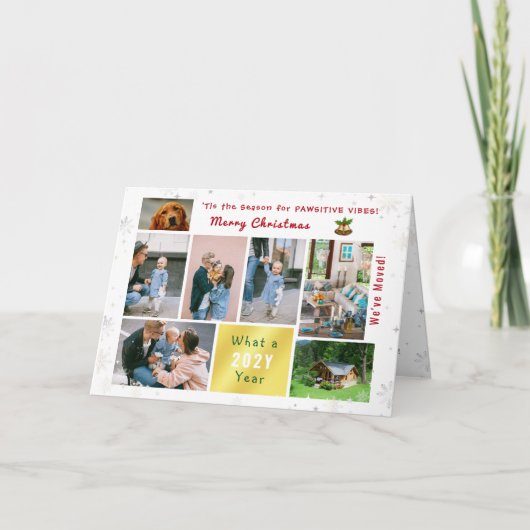 おもしろい 犬 猫 モダン 7枚の写真 コラージュ 私たちは引っ越しました シーズンカード (正面)