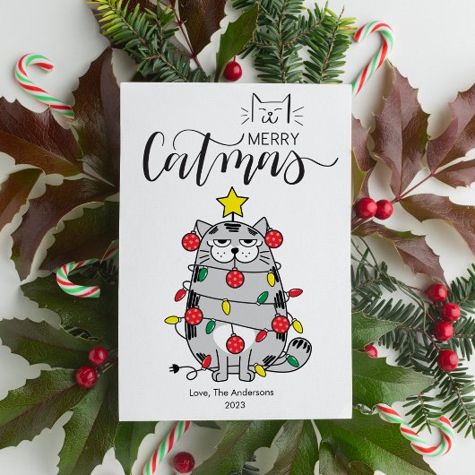 おもしろい 猫の木 ペットラバー メリーキャットマス フラット シーズンカード