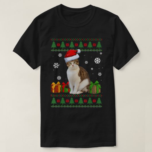 おもしろい 猫好き かわいい 猫 サンタ帽  ダサい クリスマス Tシャツ (デザイン正面)