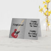 おもしろい、甥の誕生日あいさつ、レッドギター。 カード (黄色い花)