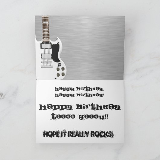 おもしろい、甥の誕生日の挨拶、ホワイトギター。 カード (内部)