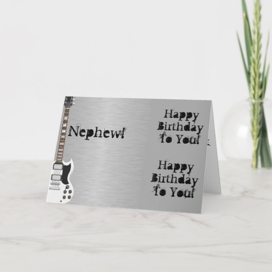 おもしろい、甥の誕生日の挨拶、ホワイトギター。 カード (正面)