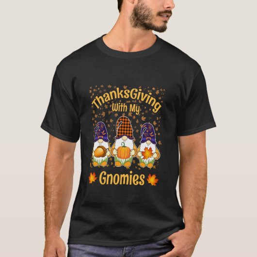 おもしろい+秋のノーム+落ち葉+感謝祭+と Tシャツ (正面)