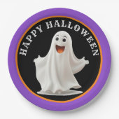 おもしろい、笑顔の幽霊ハッピーハローウィン ペーパープレート (正面)