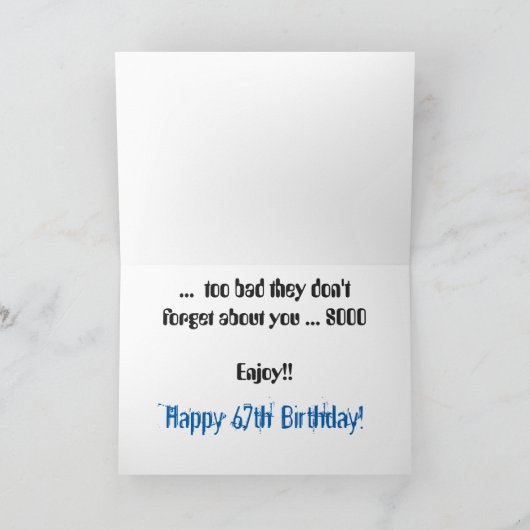 おもしろい、第67誕生日はそれ、白い青について、忘れます カード (内部)