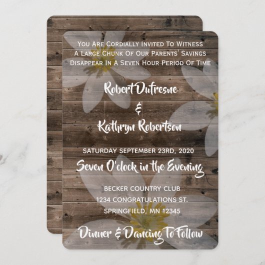 おもしろい&素朴結婚式招待状 招待状 (正面/裏面)