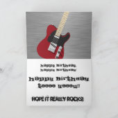 おもしろい、義理の息子の誕生日、レッドギター。 カード (内部)