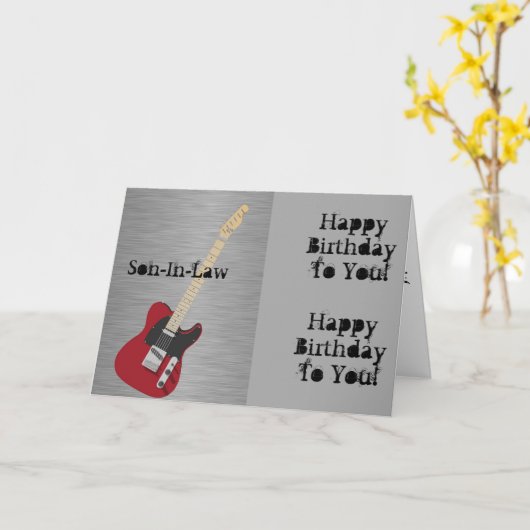 おもしろい、義理の息子の誕生日、レッドギター。 カード (黄色い花)