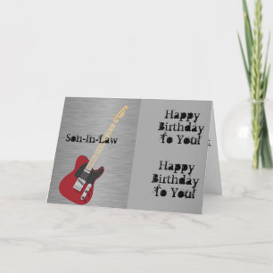 おもしろい、義理の息子の誕生日、レッドギター。 カード