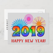 おもしろい、虹は2019年を着色します + "明けましておめでとう! " ポストカード (正面/裏面)